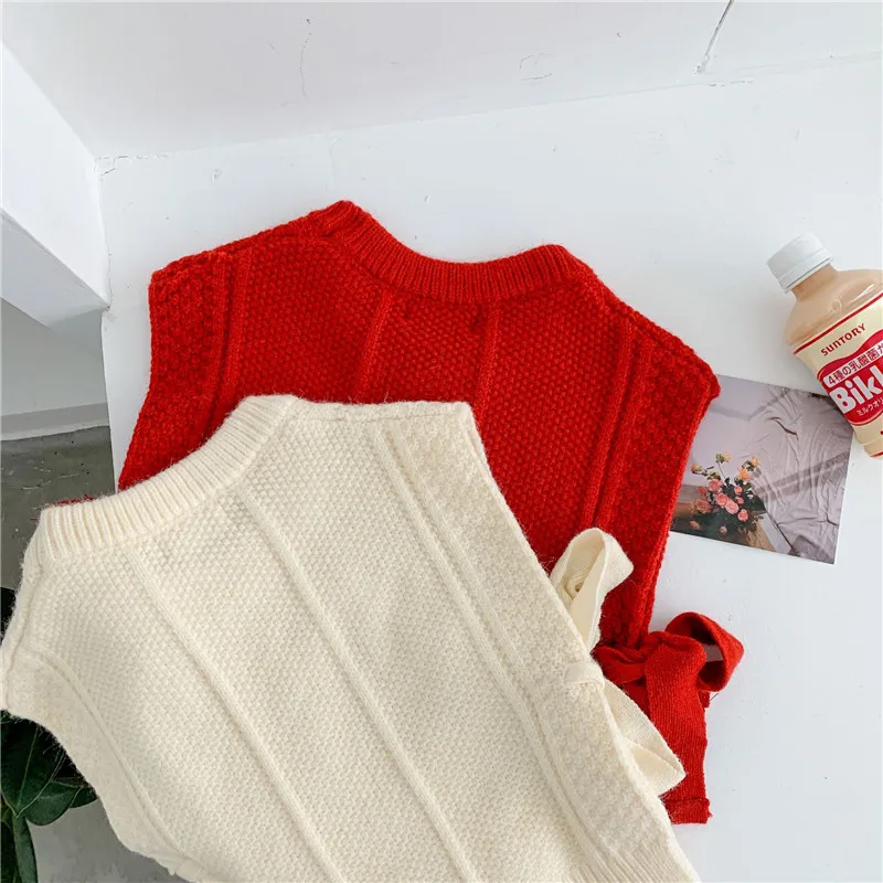 Однотонный жилет-свитер в Корейском стиле для девочек Сезон весна-осень Милые