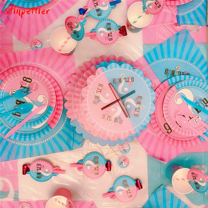 Одноразовая посуда розовый синий мальчик или девочка баннер Соломинки торт