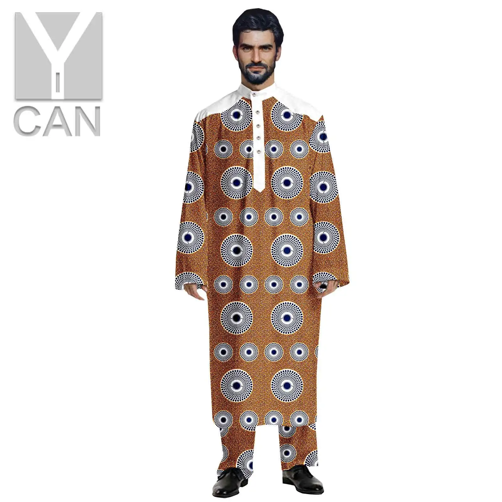 Y-CAN  Men Print Outfits Dashiki Long Coats Comfortble Ankara Outwear Long Sleeve Agbada Robe Plus Size Casual Wear Y201025