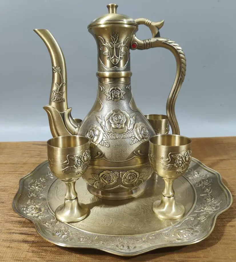 

Китай seiko цветочный узор винный горшок и чашка вина ремесла статуя набор