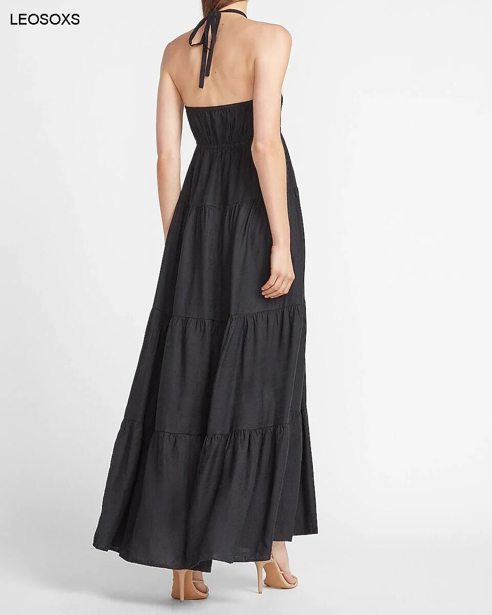 

Black Temperament Commuter Suspender Mid Waist Long Skirt Fashion Sexy Dress