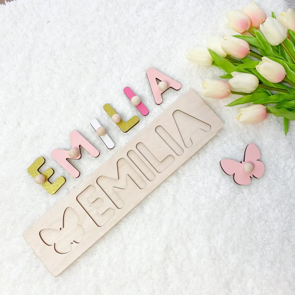 Персонализированная деревянная головоломка с именем + бабочка элементы
