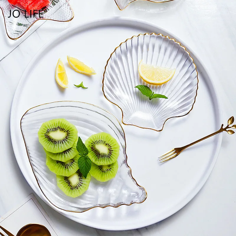 

JO LIFE Nordic Style Jewelry Dish Necklace Gold Rim Storage Tray Star Shell Small Glass Plates Bowls