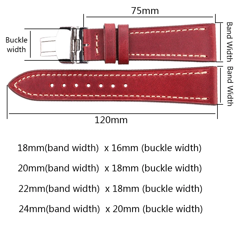 Genuine Leather Watchband 18 20 22 24mm Women Men Vintage Cowhide Watch Band Strap Belt Accessories Steelt Deployment Clasp