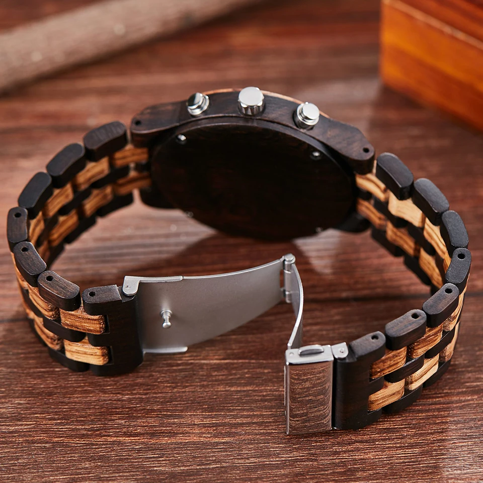 Роскошные мужские деревянные часы с 6 контактным кварцевым хронографом