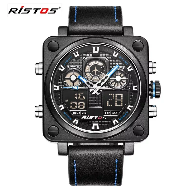 

Top brand RISTOS sports outdoor military luxury watch waterproof luminous dual display dual movement quartz men's watch