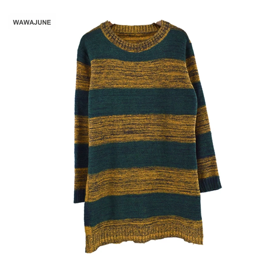 

#229 Thicken Cord Striped Pullover and Sweaters Basic Women Autumn Winter Warm Jumper Top O-neck Long Knitted Sweater