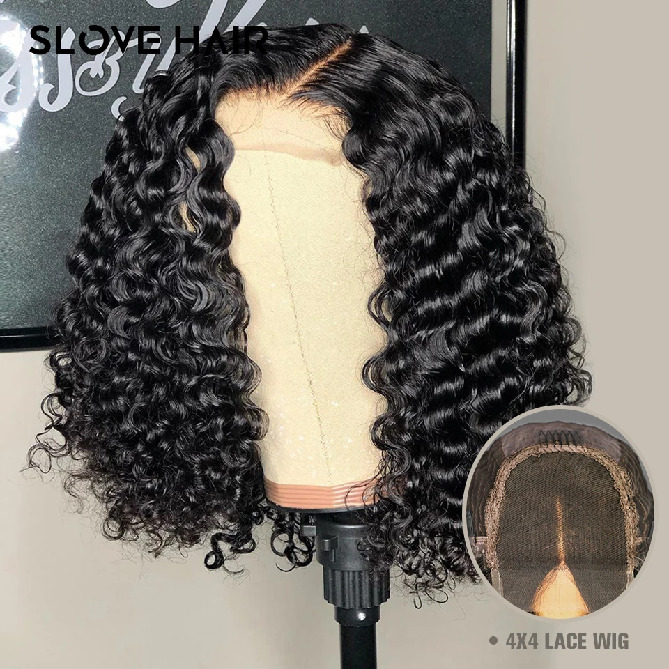 Парик из человеческих волос 4x4 со шнуровкой спереди очень глубокие кудрявые для