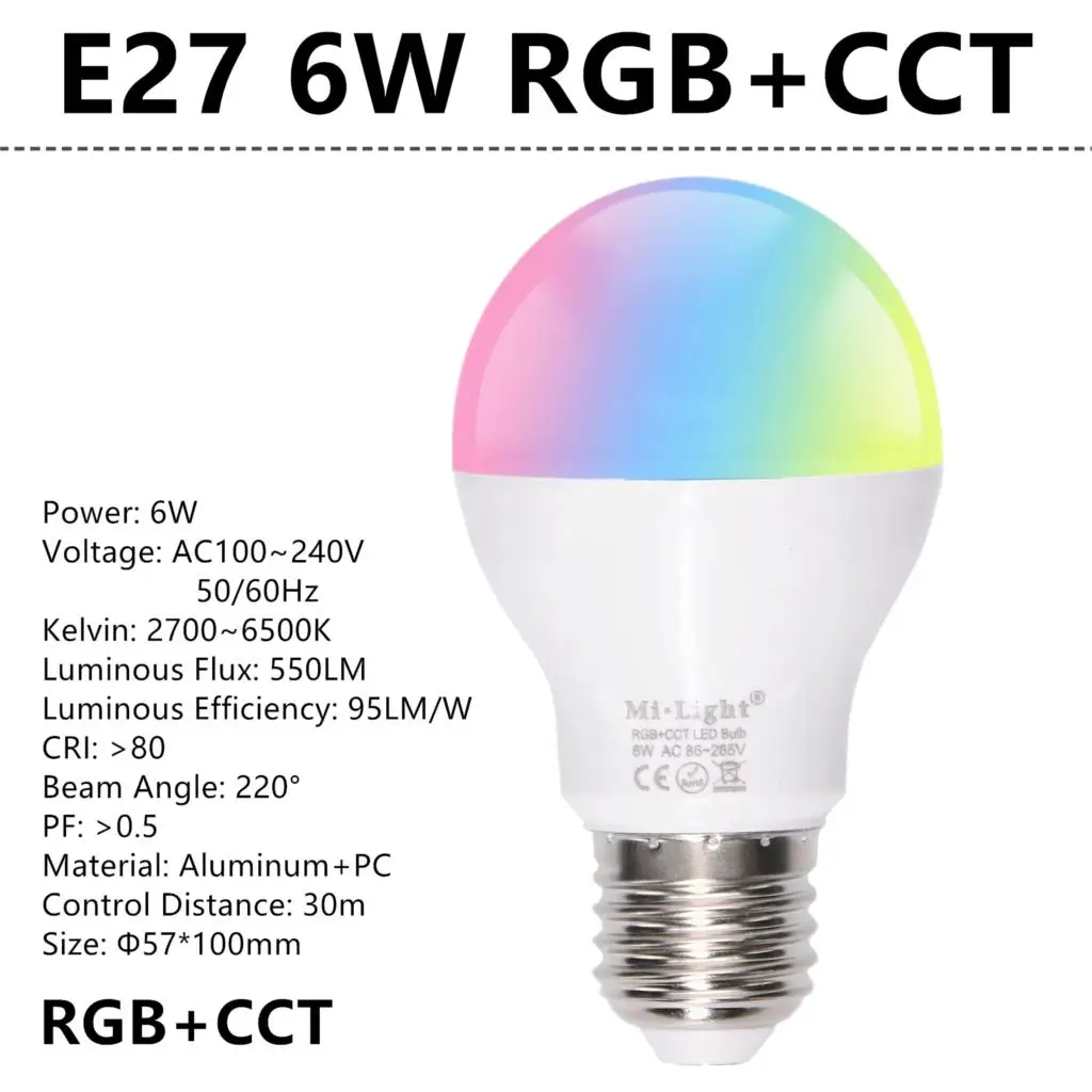 E27 6W RGB CCT Светодиодный потолочный светильник E27 6 Вт RGB+ CCT Ми светильник светодиодный лампы AC 85 V-265 V 2,4 г RF пульт дистанционного управления Управление смарт-лампа ночник атмосфера светильник Инж - Испускаемый цвет: E27 6W RGB CCT