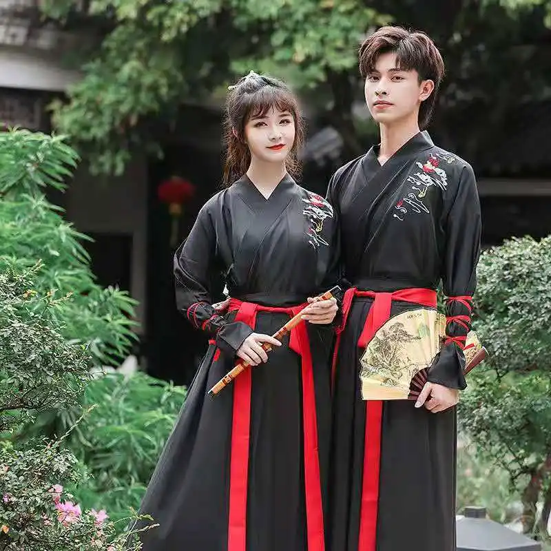 

Chinese Style Men Tang Suit Ancient Costume Hanfu Folk Dance Dress Emboridery New Year Traditonal Matching Couple Outfits
