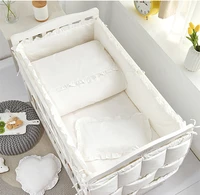 baby bedding set cotton solid pattern infant crib white gray lace pillowcase duvet cover newborn cot bed flat sheet baby bed set