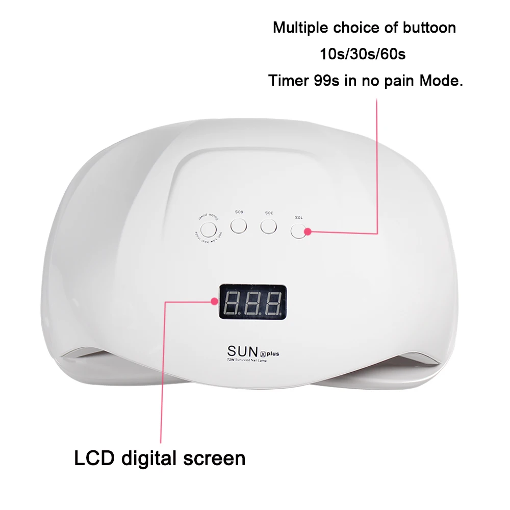 72 Вт Светодиодная УФ лампа для ногтей маникюра Сушилка всех гелей лак с