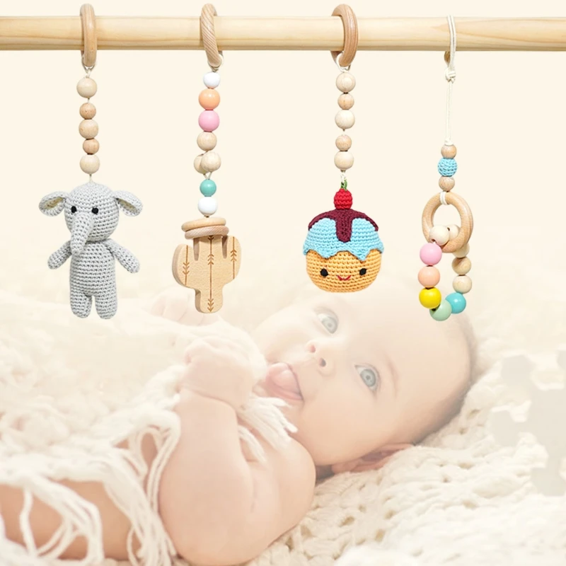 

425F 4x/Set Novelty Hanging Ornament Sensory Hanging Decoration Toys Wooden Play Gym Rattle Pendant Handmade Educational Gift