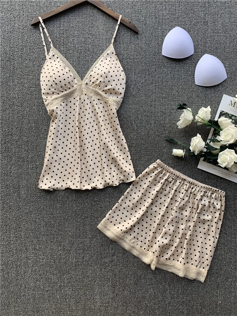 Женские пижамные комплекты с шортами Сексуальная атласная летняя Пижама