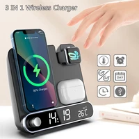 Wireless Charger For iPhone Pro Max Fast Charging Dock Station Desktop LED Digital Alarm Clock Thermometer