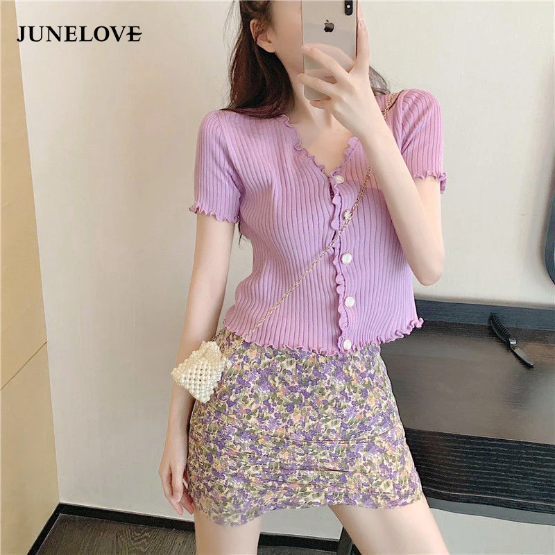 Женский летний комплект из двух предметов фиолетового цвета в винтажном стиле