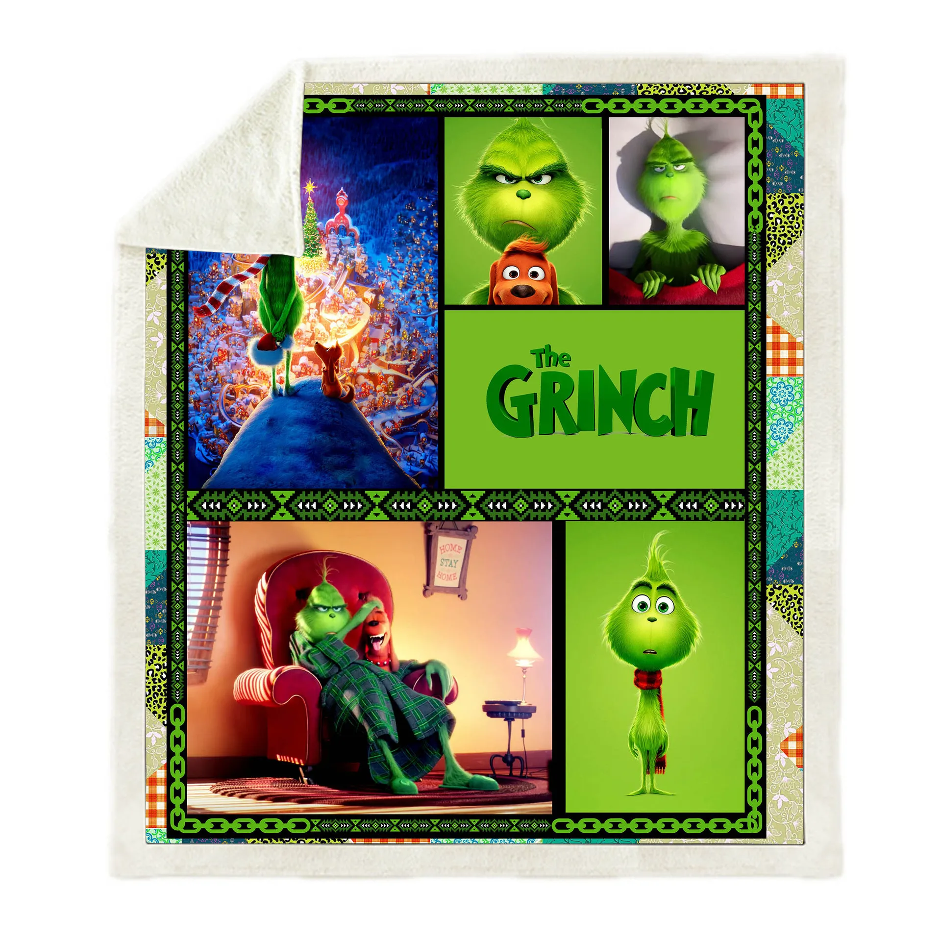 Квадратное одеяло с 3D рисунком Grinch из флиса в клетку мультяшными персонажами 2019