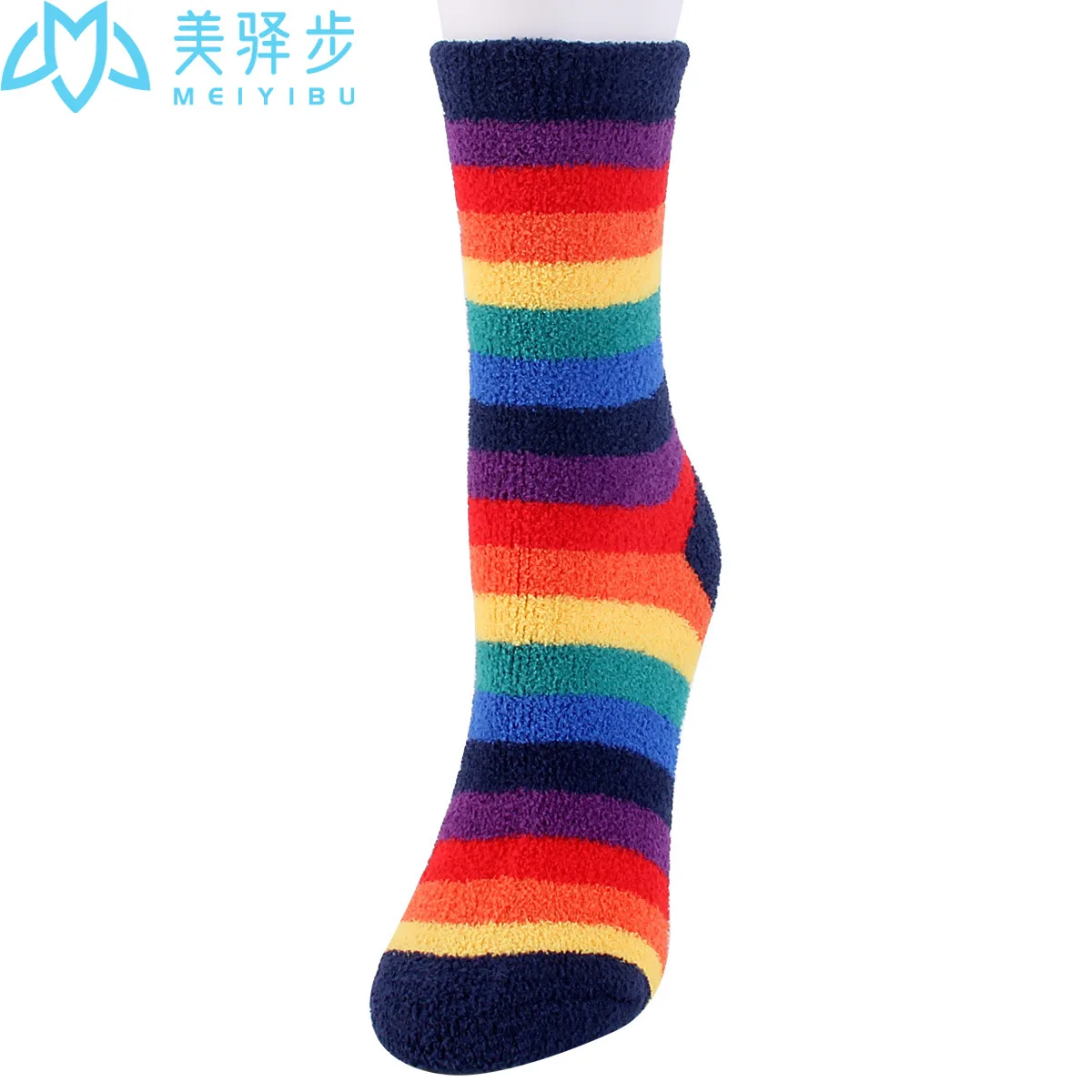 12 Pairs Per Set Winter Coral Velvet Women's Socks Soft Comfortable and Warm Socks with Colorful Stripes Coral Velvet Socks