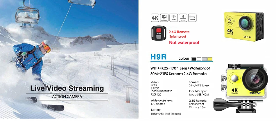Оригинальная Экшн-камера eken H9/H9R Ultra HD 4 K/30fps, WiFi, 2,0 дюйма, 170D, водонепроницаемая, для подводной съемки, на шлем, Vedio go Sport pro Came