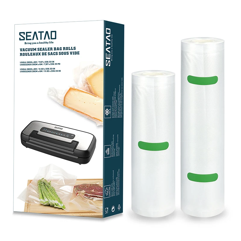 

Высококачественные пакеты для вакуумного упаковщика продуктов SEATAO, рулоны 20 + 28 см * 600 см для кухни, вакуумный упаковщик для длительного сохранения свежести еды