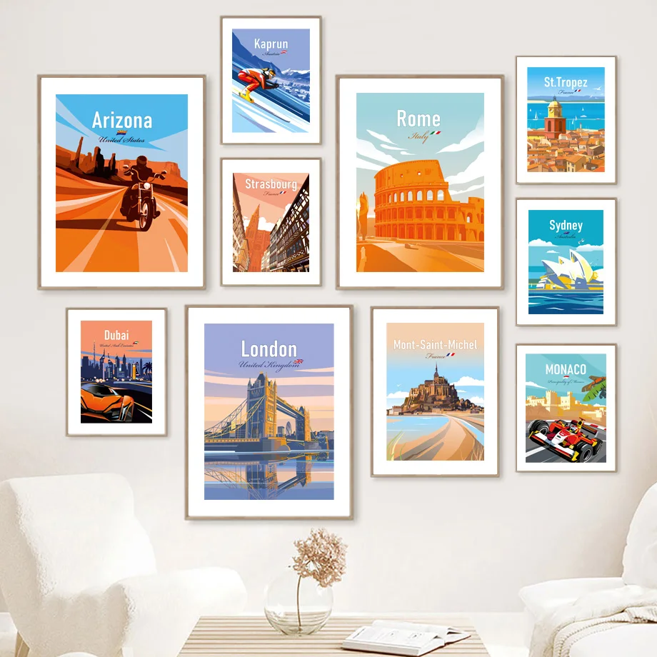 

Monaco Sydney Tower Bridge Illustration Wall Art Canvas Painting Nordic Posters And Prints Wall Pictures For Living Room Decor