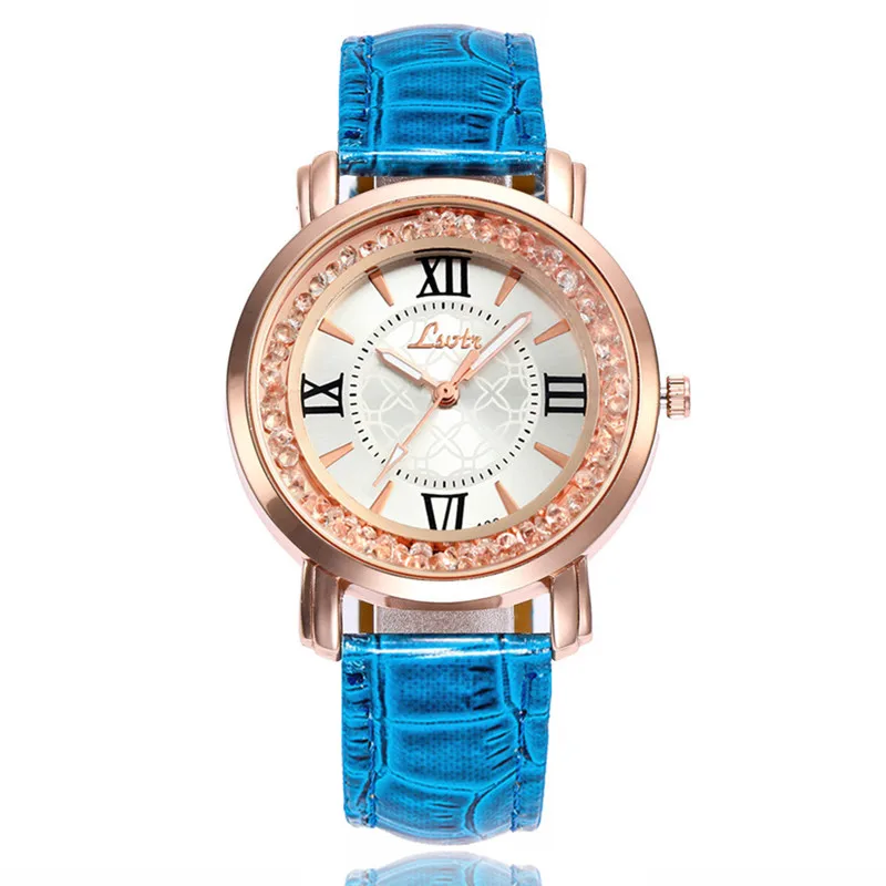 Стразы часы в римском стиле розовое золото женская одежда модные кожаные