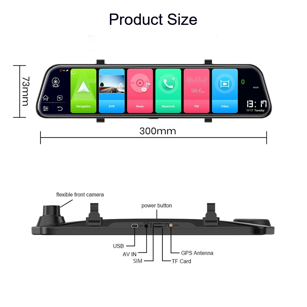 12 ''дюйма Автомобильный Зеркало заднего вида авто Регистраторы