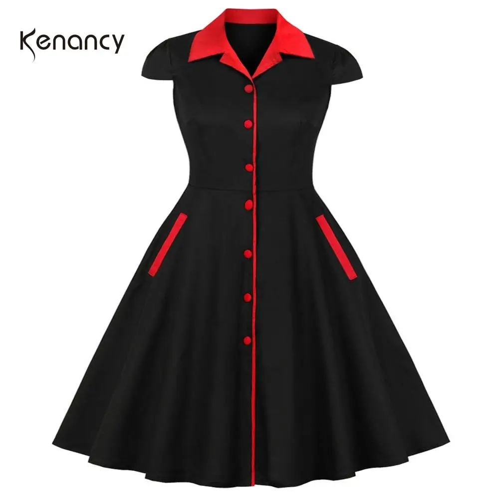 Kenancy женское летнее платье в стиле ретро элегантное контрастное с отворотом и