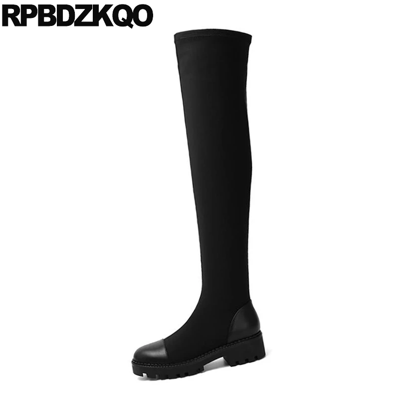 Женские облегающие сапоги выше колена черные высокие из натуральной кожи на