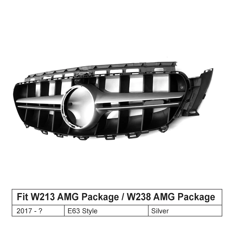 E63 style silver Бриллиантовая стильная решетка для Mercedes-Benz W213 W238 C238 для E класса седан купе спортивная модель+ передний бампер гоночный гриль - Цвет: E63 style silver