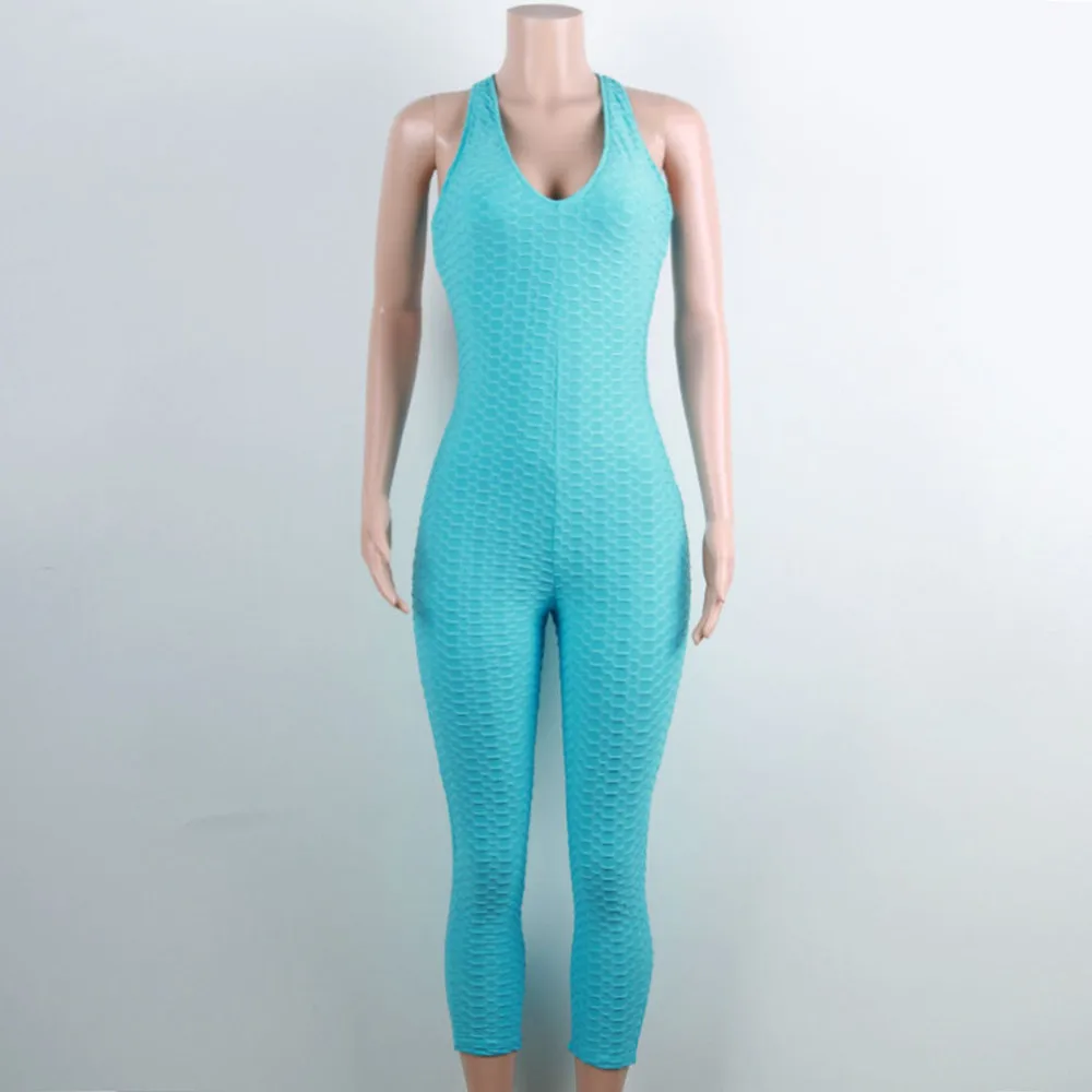 

2021 Yoga Pants Honeycomb Sweatpants Women Yoga Fitness Jumpsuit Casual Slim Pure Color Backless Sprot Rompers Combinaison Femme