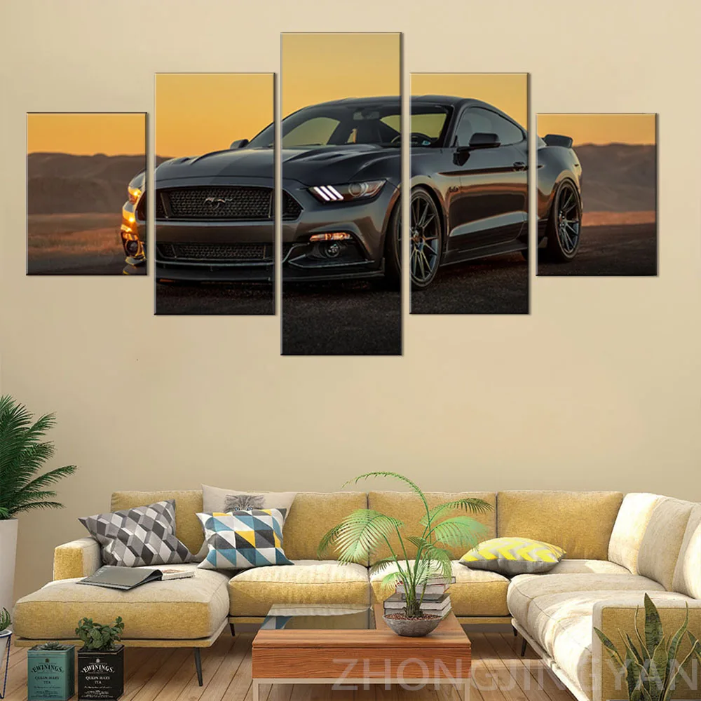 5 шт. HD изображение роскошного автомобиля Черный Ford Mustang постер декоративные