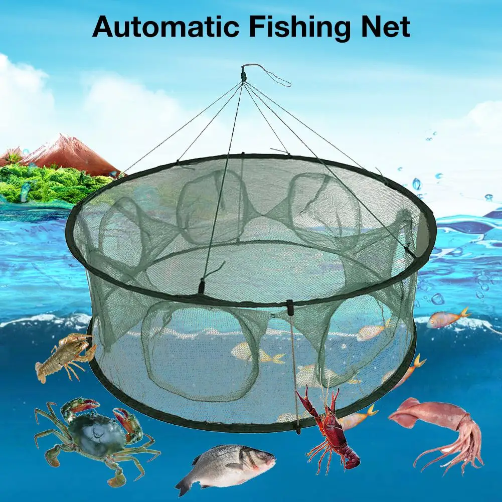 

Усиленная Автоматическая рыболовная сеть, складная ловушка для ловли раков, крабов, клетка круглой формы, прочная ловушка для ловли омаров, ...