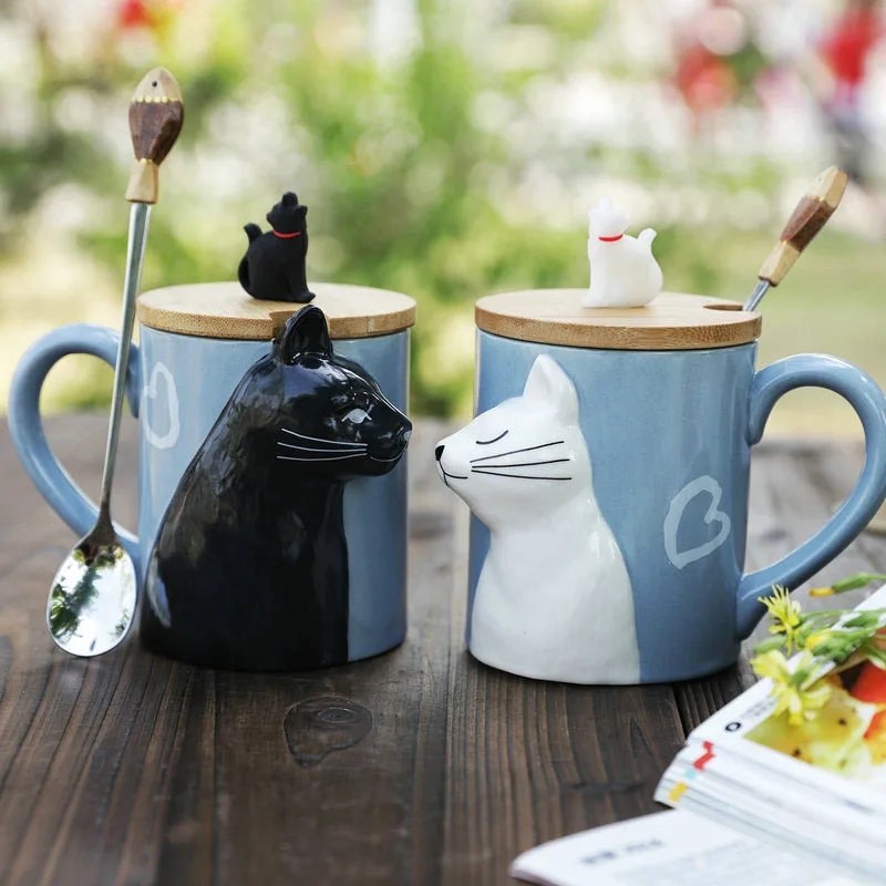 

Mug Ceramic Cup Retro Coffee Tazas For Gifts Couples Three-Dimensional Cat Milk Cups Kitchen Accessories Кружка Термокруж
