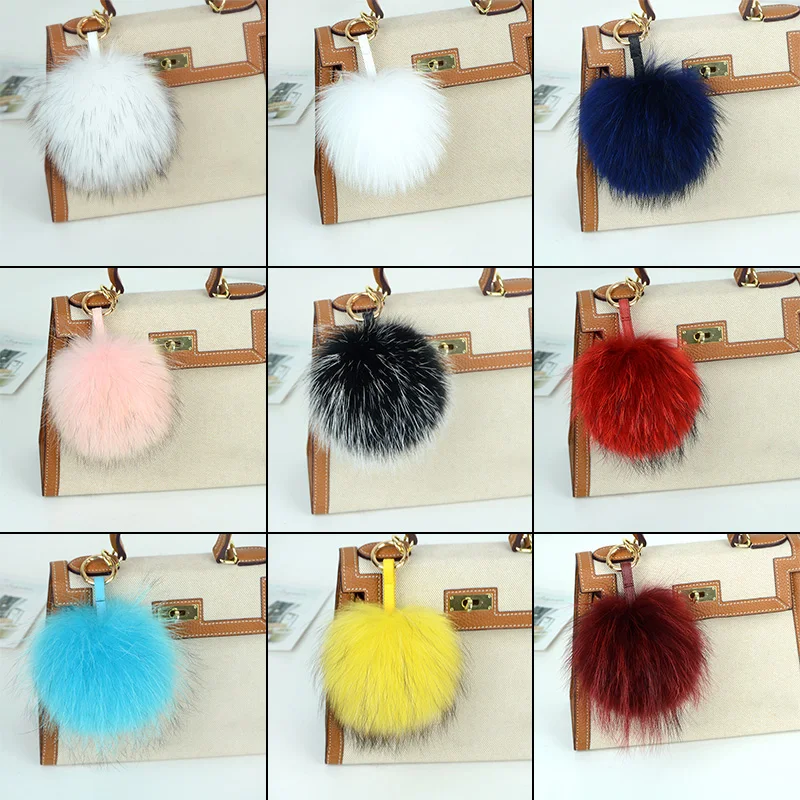 15cm Large Soft Real Raccoon Fur Ball Key Chains Fluffy Pompom Keychain Keyring Car Bag Accessory | Украшения и аксессуары
