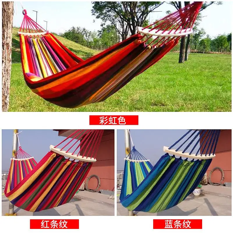 

Anti-Rollover Single Double Outdoor Hammock Outdoor Swing with Wooden Stick Canvas Bent Stick Hammock