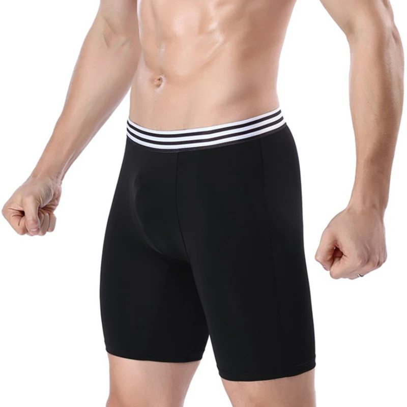 Мужское Спортивное нижнее белье, Длинные Трусы-боксеры из Ice Silk, трусы для бега, антифрикционные шорты для фитнеса, эластичные многоцелевые шорты