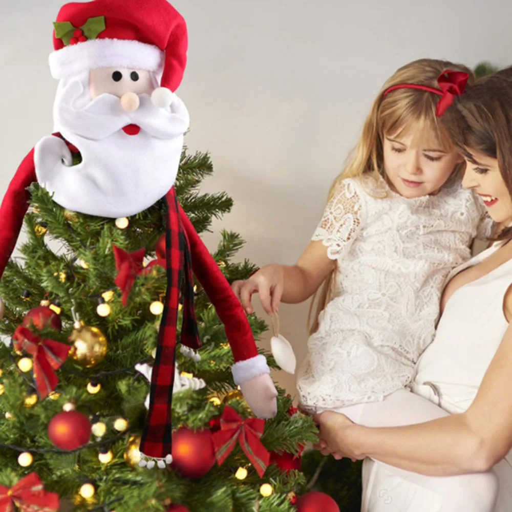 Верхняя шапка для рождественской елки, шарф в клетку с Санта-Клаусом, праздничное украшение для рождественской елки, рождественские украше...