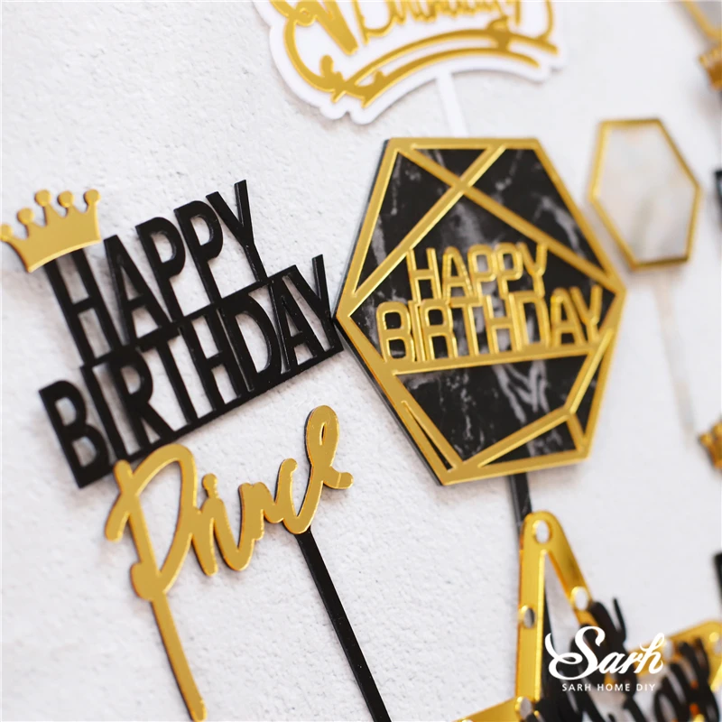 Золотая Серебряная акриловая коллекция сердца Топпер для торта С Днем Рождения