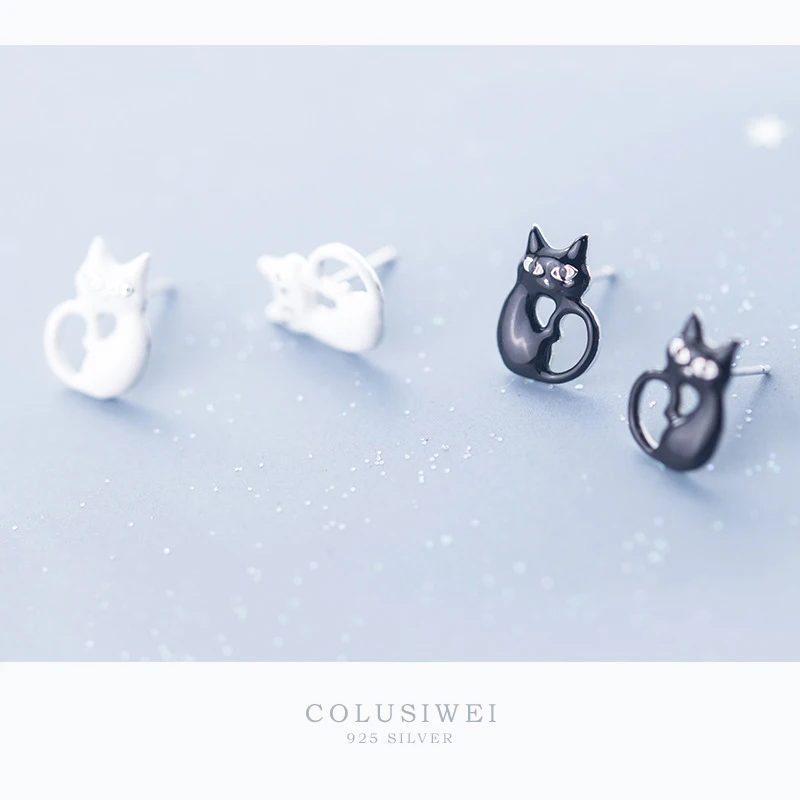 

Colusiwei Genuine 925 Sterling Silver Cute Black Cat Stud Earrings for Women Fashion Animal Earrings Fine Jewelry 2020 New