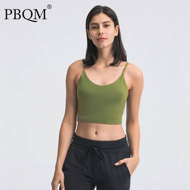 

PBQM 2021 Autumn And Winter New V Tie Cup Yoga Vest Elastic Slim Simple Outer Wear Running Sports Underwear For Female 6T1926