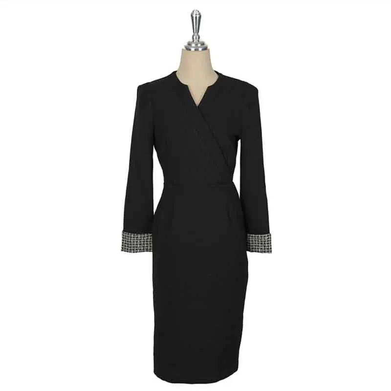

One-Piece Korean OL Dress 2020 New Spring Autumn Elegant Office Dress Women Long Sleeve Casual Dress V-Neck Bodycon Pencil Dress