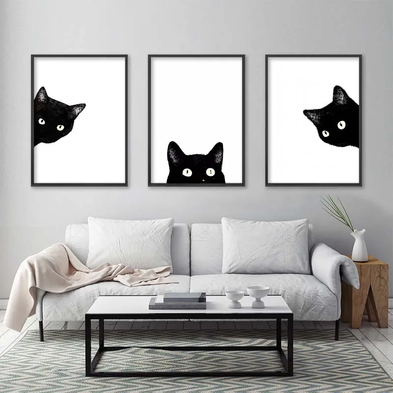 Conisi Акварельная Минималистичная кавайная животная черная кошка голова холст A4