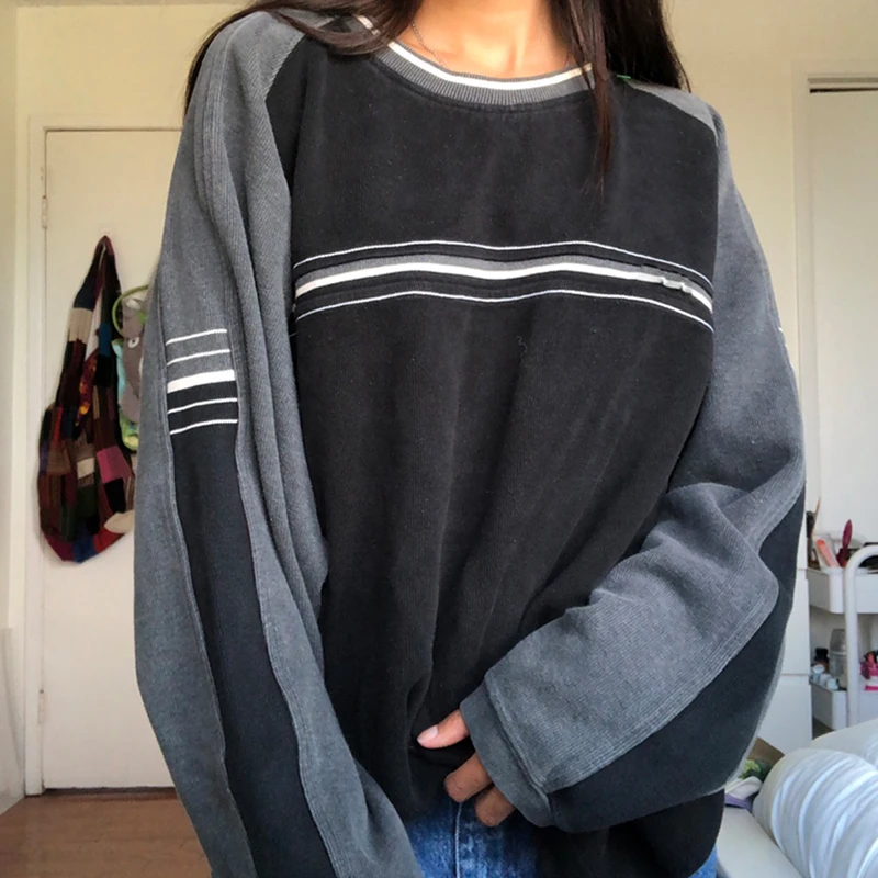 

LVINMW полосатые пуловеры с длинными рукавами, цветные повседневные свободные шикарные женские толстовки на осень, стильные уличные Топы без ...