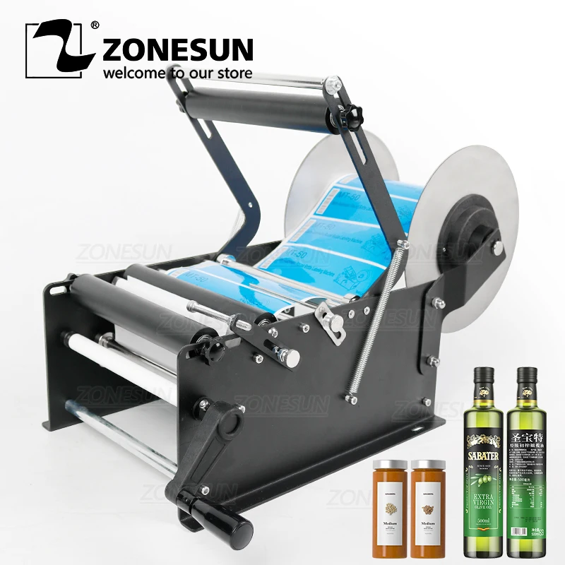 

ZONESUN ZS-50W Sleeve Manual Mineral Water Plastic Round Bottle Labeling Machine For Round Bottles Sticker Label Packing Machine
