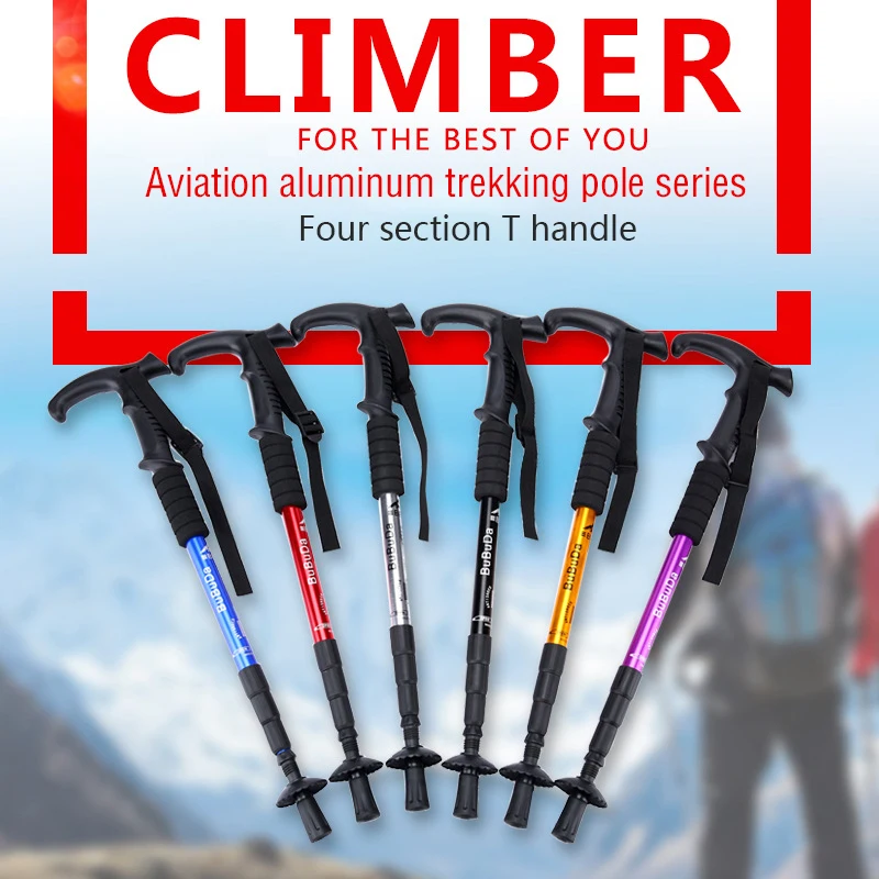 

High Quality 1/2PCS Outdoor Aviation Aluminum Outdoor T-handle Walking Stick Nordic Hiking Shockproof Adjustment Trekking pole