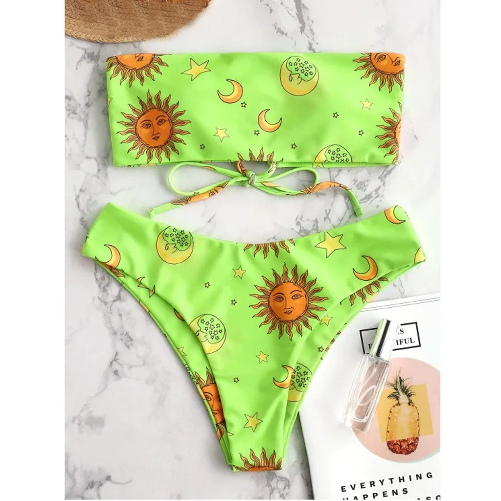 

bikinis 2019 mujer Ladies'Separate Sexy Suspender Star Gradual Printed Bikini Pure-color Swim Suit separate female swimsuit mayo