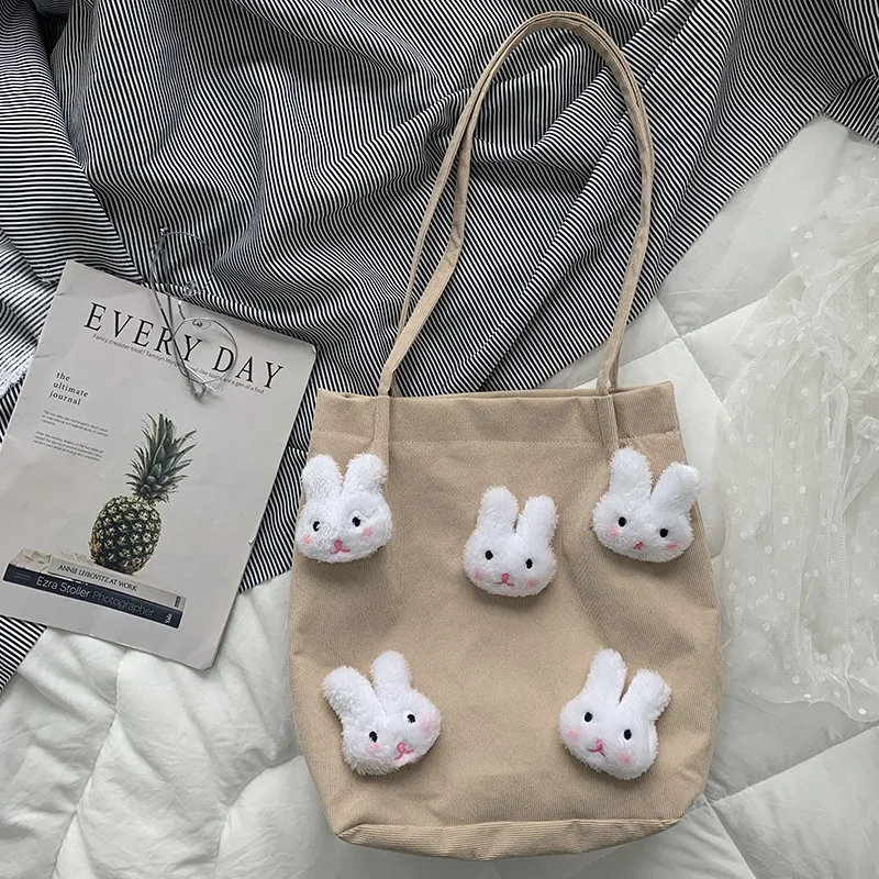

Fashion Corduroy Women Shoulder Bag Cute Rabbit Ladies Cloth Shopping Bags College Student Girls Book Handbags Large Casual Tote