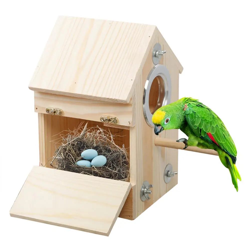 Pet Bird House Wooden Side Opening Breeding Box Nest Feeder Budgerigar Parrot Incubator Cage Home Balcony Decoration | Дом и сад