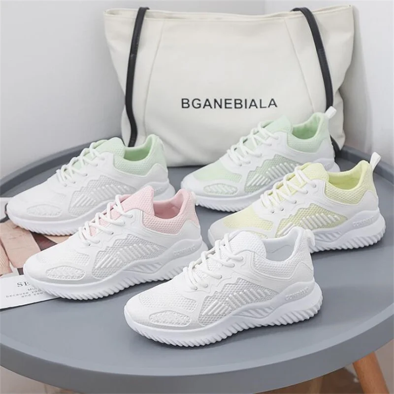 

New 2021 Spring Summer Women Breathable Mesh Shoes flat sneakers women casual shoes low upper lace up white shoes